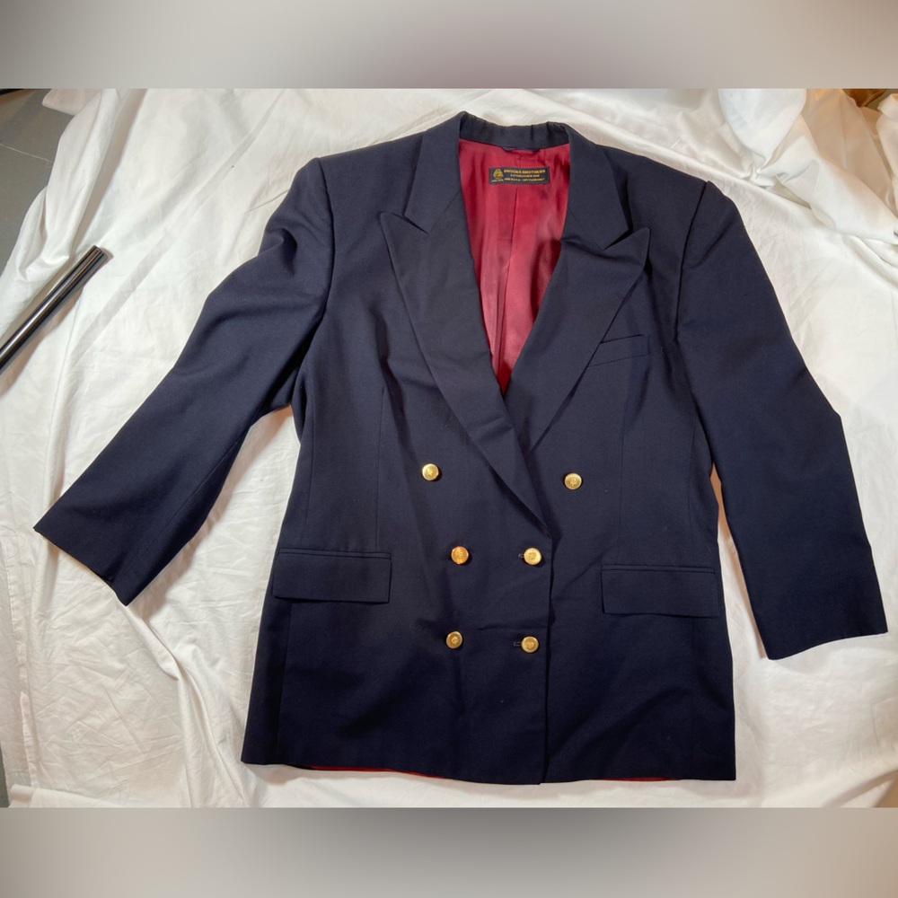 Brooks Brothers Womens Navy Double-Breasted Blazer Gold Buttons Vintage Size 16